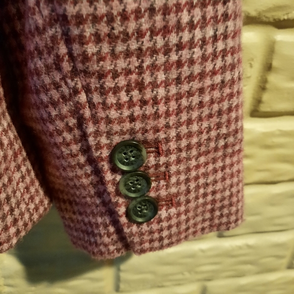 Talbots Wool Blend Equestrian Blazer Jacket Size 12 Pink Wine Houndstooth Lined - Picture 5 of 14